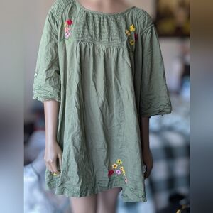 Green Embroidered Floral Tunic Dress